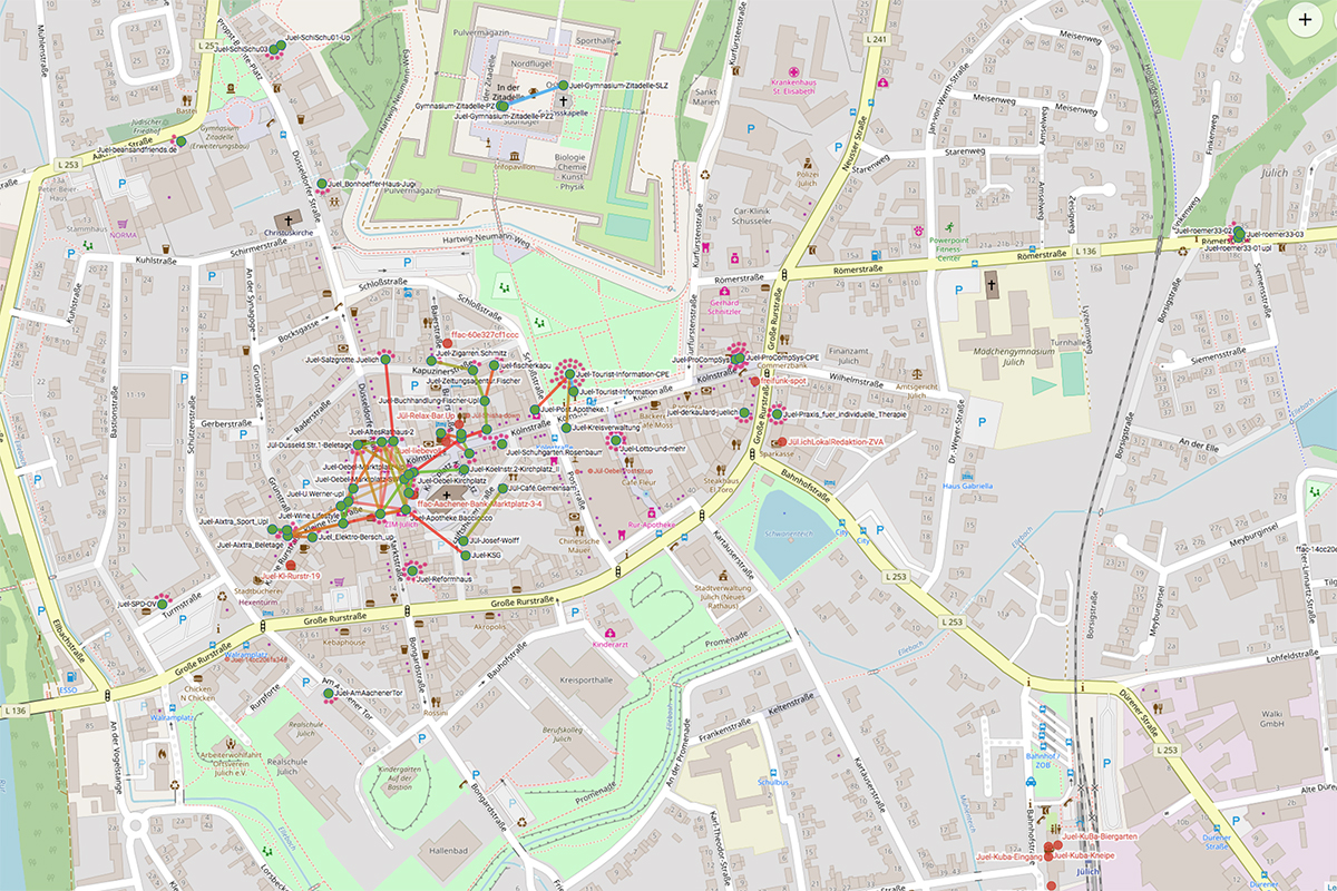 So sieht das Freifunk-Netz in der Jülicher Innenstadt aus. (Screenshot)