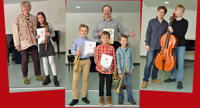 Stolze Lehrer der Musikschule Jülich mit ihren ausgezeichneten Schülern. Foto: Musikschule