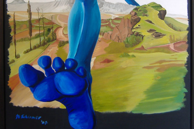 Abbildung S.9: J. W. Schirmer, Der blaue Wanderer, 2007, Öl auf Leinwand 120 x 80 cm (Museum Zitadelle Jülich)