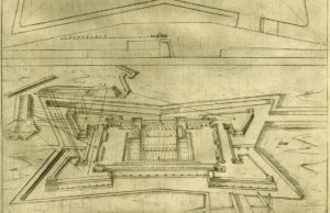 Abbildung: Grundriss und Vogelschauansicht der Zitadelle Jülich aus dem Lehrbuch „Architectura von Vestungen“ von Daniel Specklin, das erstmals 1589 erschien, aus der zweiten Auflage von 1599, Museum Zitadelle Jülich.