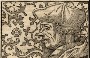 Abbildung: Porträt des Erasmus von Rotterdam, Holzschnitt aus Sebastian Münster, Kosmographie, 1550 (Original und Foto: Museum Zitadelle Jülich)