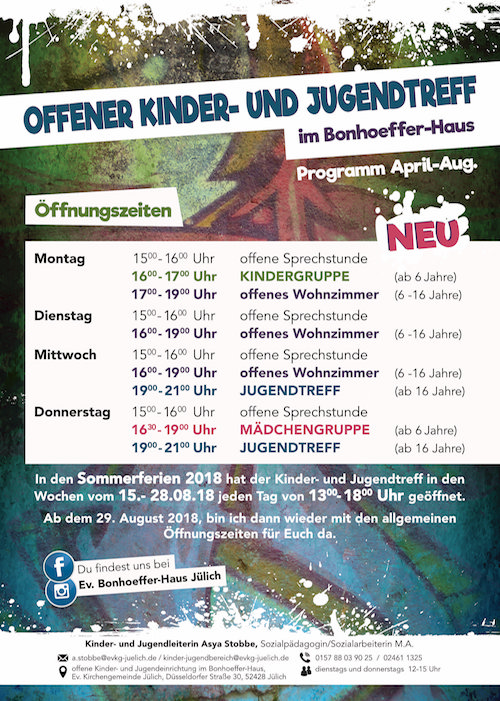 Das Programm im ersten Halbjahr 2018 der ev. Kirchengemeinde Jülich