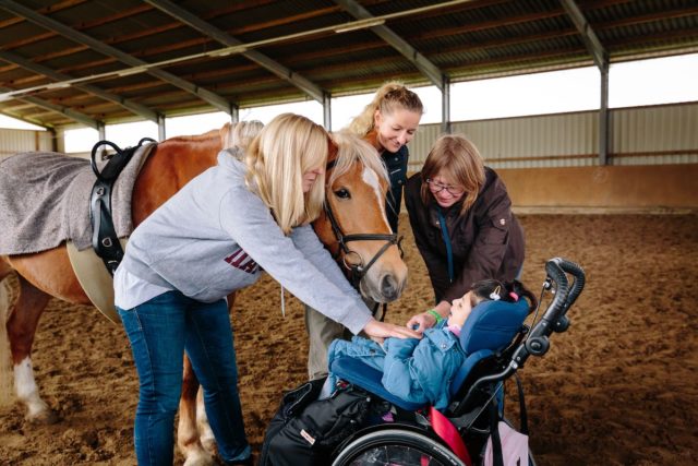 Erstmal müssen beide sich beschnuppern: Die Reitstunde beginnt damit, dass Pferd und Schülerin sich langsam einander nähern. Foto: Martin Scherag/LVR