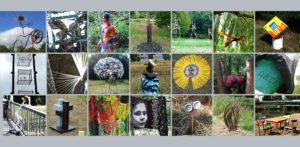 Auf den Fotos sind ein Teil der bisherigen Objekte und Installationen zu sehen. Dieses Jahr gibt es natürlich ganz neue Werke , die noch "geheim" sind. Collage: Bina