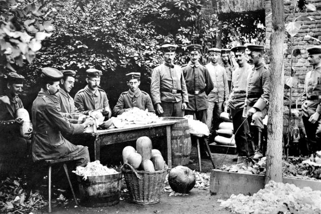 Während des Ersten Weltkriegs war in Jülich das Erste Bataillon des Reserve-Infanterie-Regiments 65 stationiert. Dessen Kommandeur Major Schell ließ die Soldaten Gemüse anbauen, um Versorgungsengpässen zu begegnen. Foto: Stadtarchiv Jülich