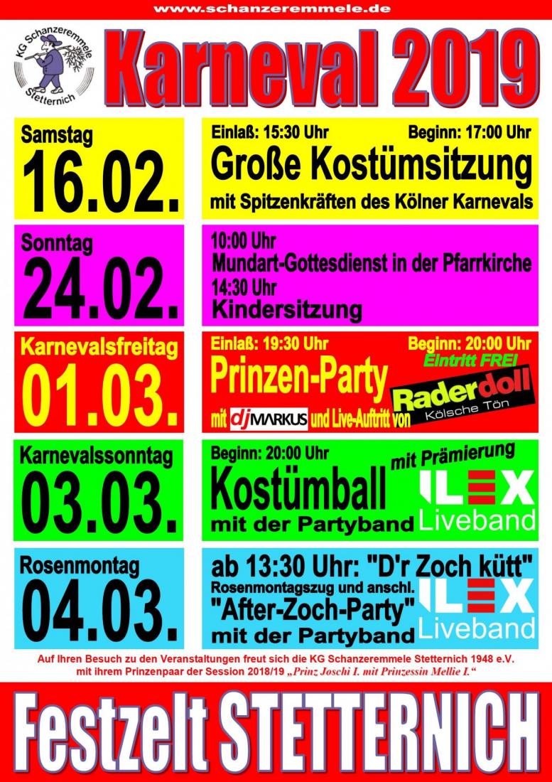 Karnevalsprogramm der KG Schanzeremmele Stetternich