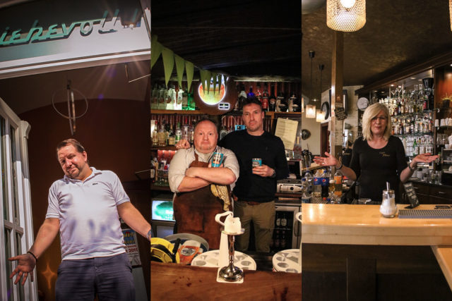 Ben Lövenich vom Liebevoll, Ross und Paddy Lynch vom Irish Pub und Trude Eggen vom Café Fleur in Jülich