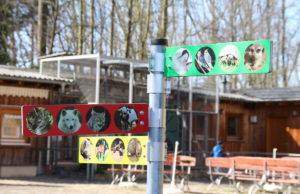 Zeigen wo es langgeht: Die Schilder im Brückenkopf-Zoo. Foto: Dorothée Schenk